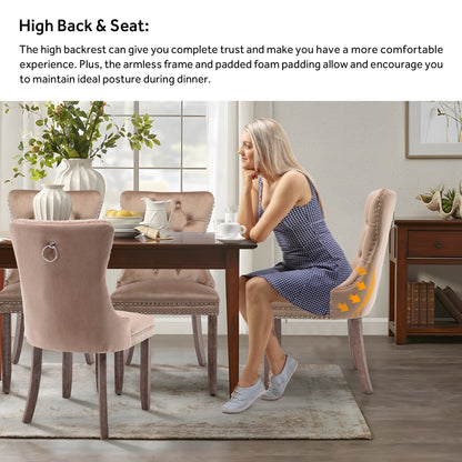 Lot de 6 chaises de salle à manger en velours capitonné avec pieds en bois massif.