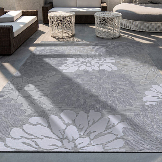 VILLADECOR Floral Indoor Outdoor Area Rug Low High Pile Rugs For Patio