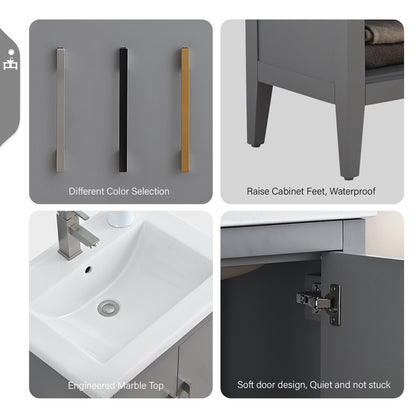 Meuble-lavabo de salle de bain Vanity Art avec lavabo simple, plateau en céramique, disponible en 20, 24 ou 30 pouces.