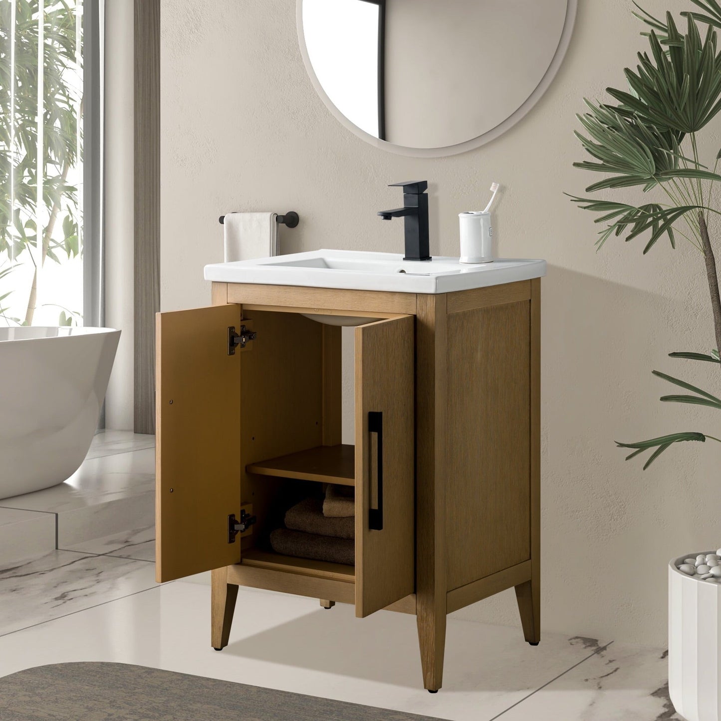 Meuble-lavabo de salle de bain Vanity Art avec lavabo simple, plateau en céramique, disponible en 20, 24 ou 30 pouces.