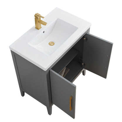Meuble-lavabo de salle de bain Vanity Art avec lavabo simple, plateau en céramique, disponible en 20, 24 ou 30 pouces.