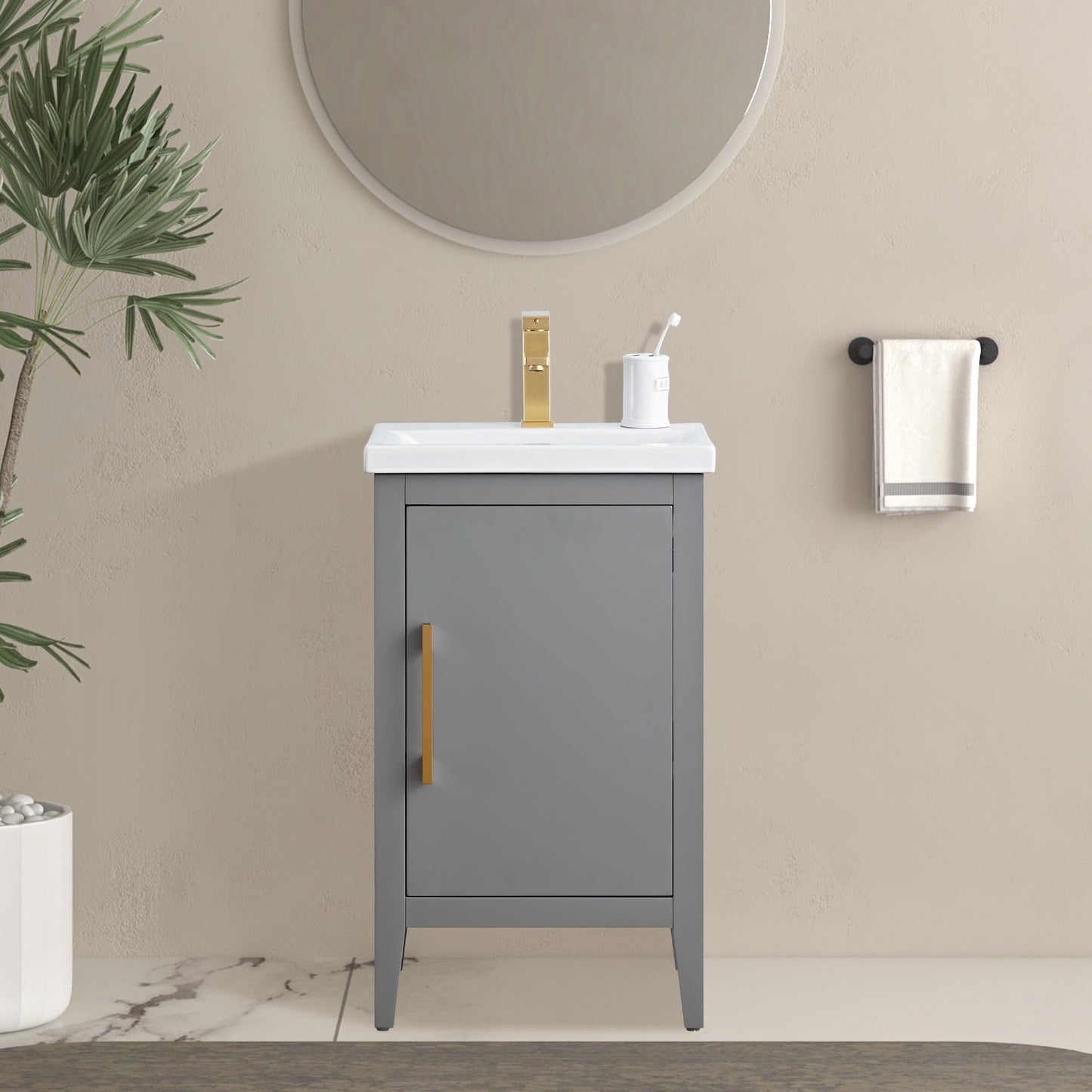 Meuble-lavabo de salle de bain Vanity Art avec lavabo simple, plateau en céramique, disponible en 20, 24 ou 30 pouces.