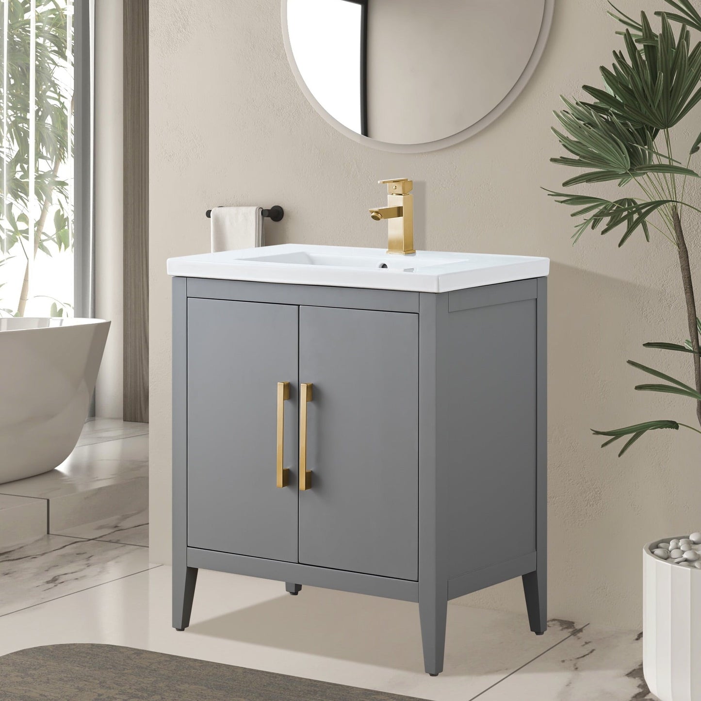 Meuble-lavabo de salle de bain Vanity Art avec lavabo simple, plateau en céramique, disponible en 20, 24 ou 30 pouces.