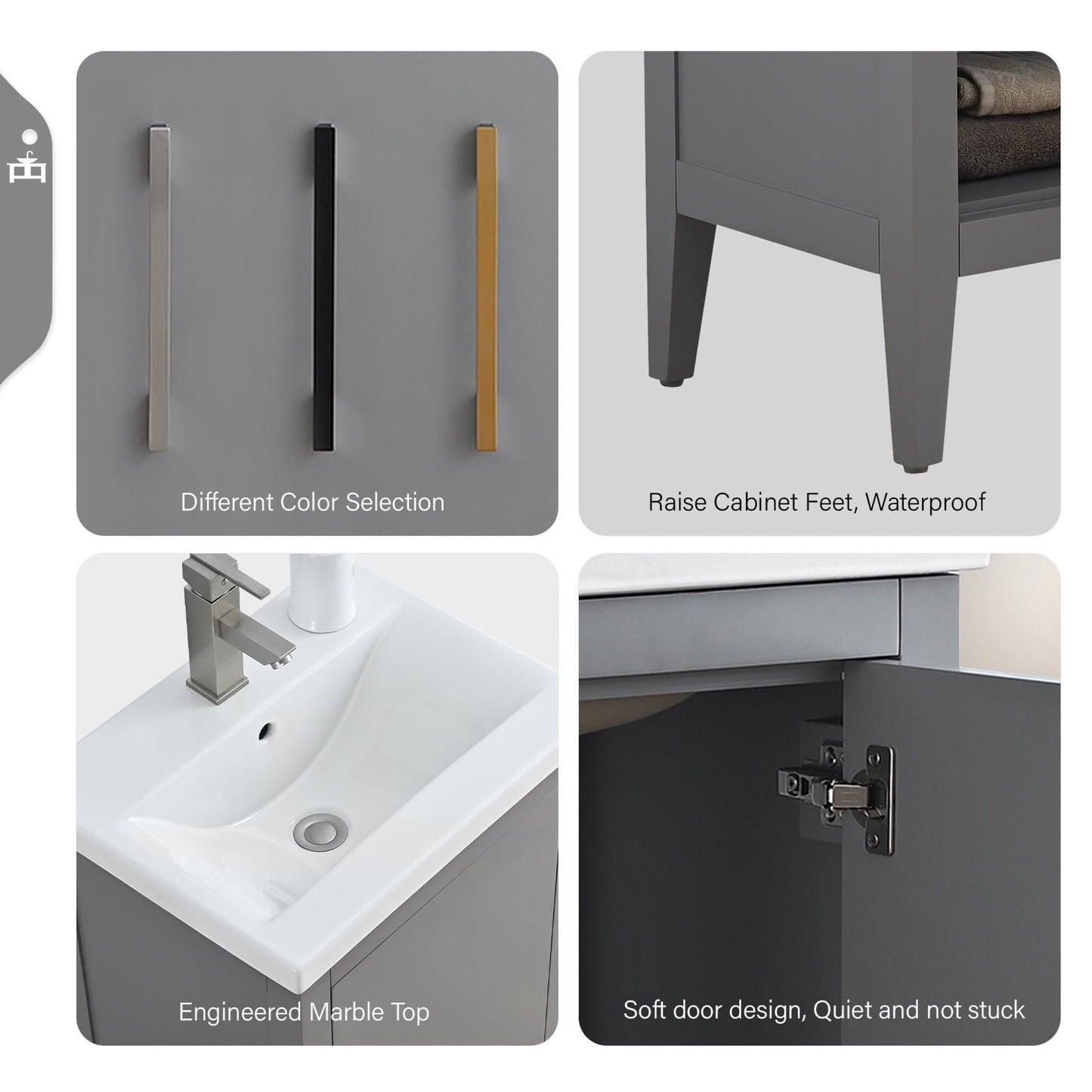 Meuble-lavabo de salle de bain Vanity Art avec lavabo simple, plateau en céramique, disponible en 20, 24 ou 30 pouces.