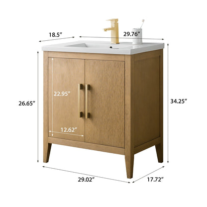 Meuble-lavabo de salle de bain Vanity Art avec lavabo simple, plateau en céramique, disponible en 20, 24 ou 30 pouces.