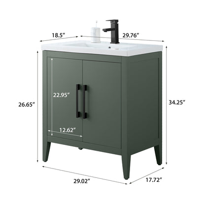 Meuble-lavabo de salle de bain Vanity Art avec lavabo simple, plateau en céramique, disponible en 20, 24 ou 30 pouces.