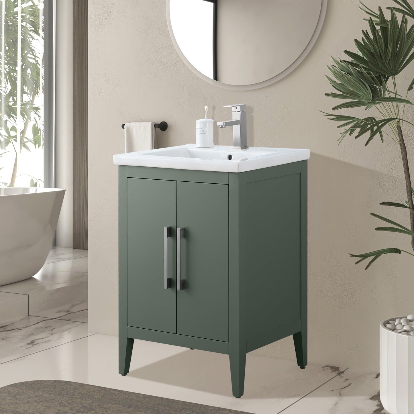 Meuble-lavabo de salle de bain Vanity Art avec lavabo simple, plateau en céramique, disponible en 20, 24 ou 30 pouces.