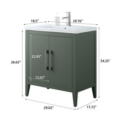 Meuble-lavabo de salle de bain Vanity Art avec lavabo simple, plateau en céramique, disponible en 20, 24 ou 30 pouces.