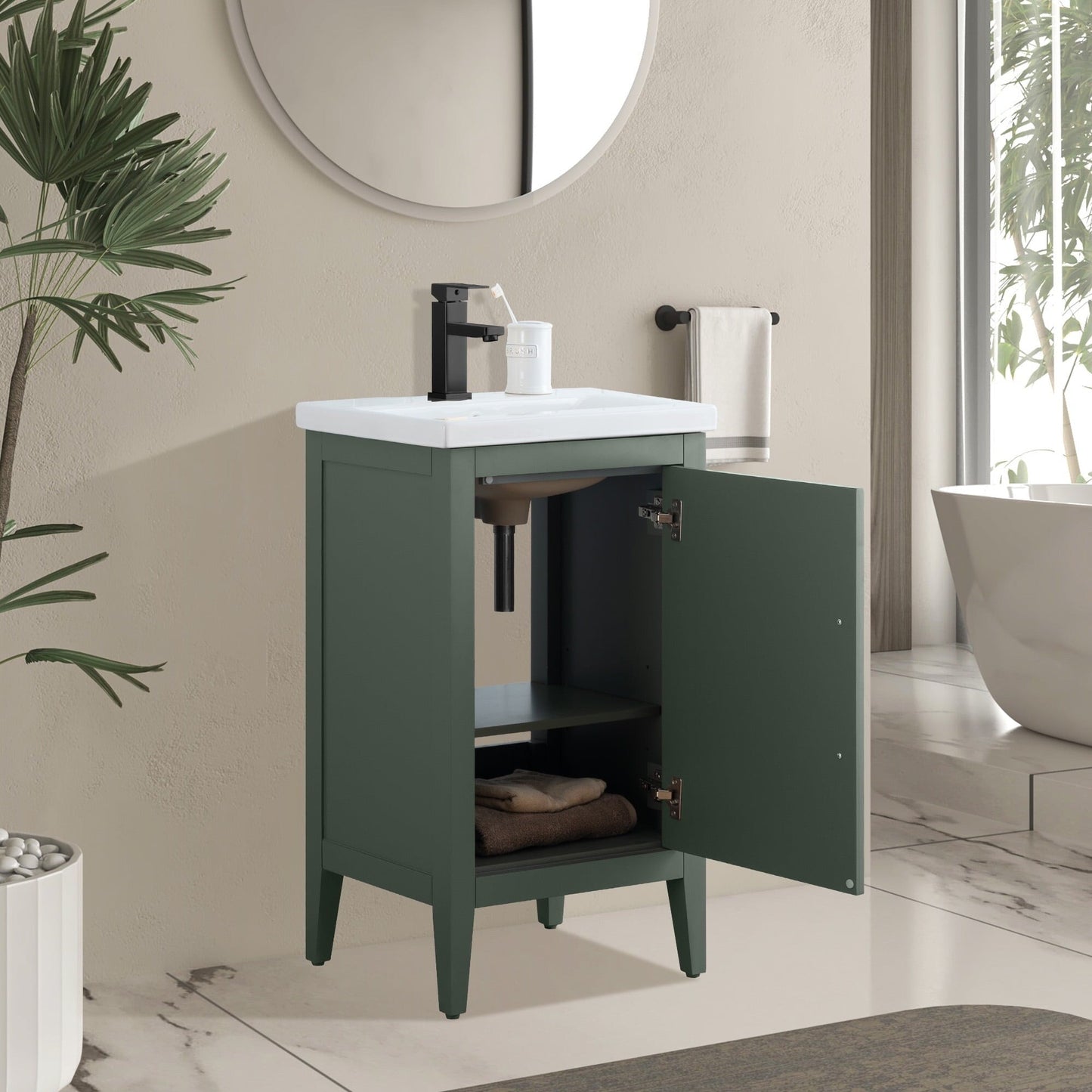 Meuble-lavabo de salle de bain Vanity Art avec lavabo simple, plateau en céramique, disponible en 20, 24 ou 30 pouces.