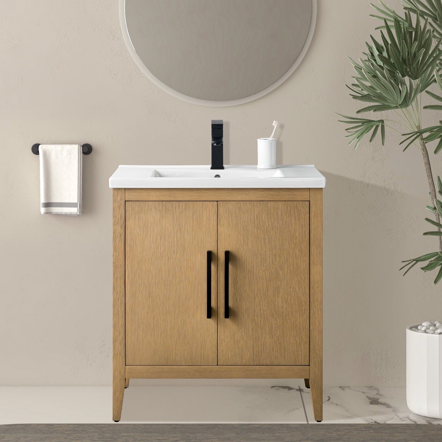 Meuble-lavabo de salle de bain Vanity Art avec lavabo simple, plateau en céramique, disponible en 20, 24 ou 30 pouces.