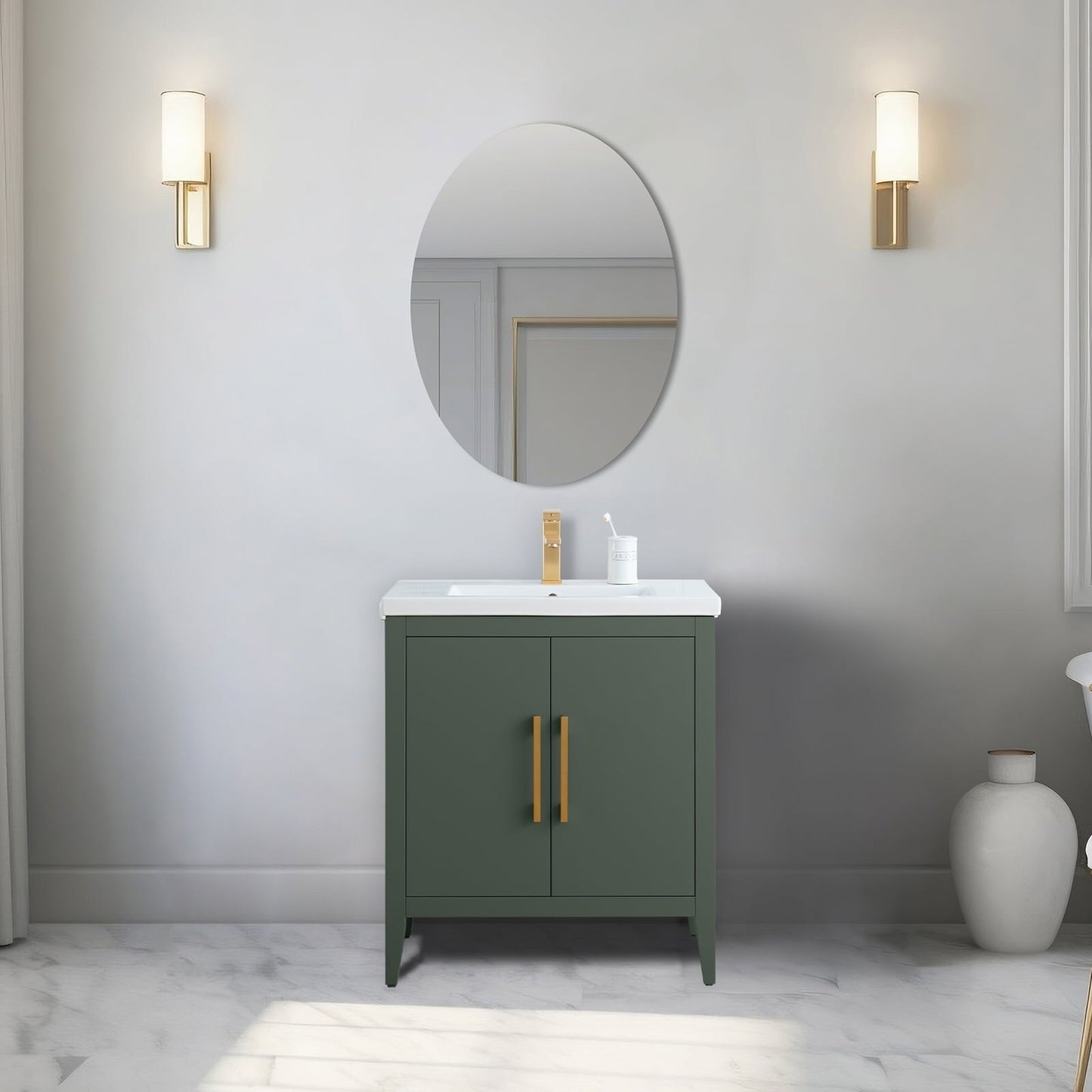 Meuble-lavabo de salle de bain Vanity Art avec lavabo simple, plateau en céramique, disponible en 20, 24 ou 30 pouces.