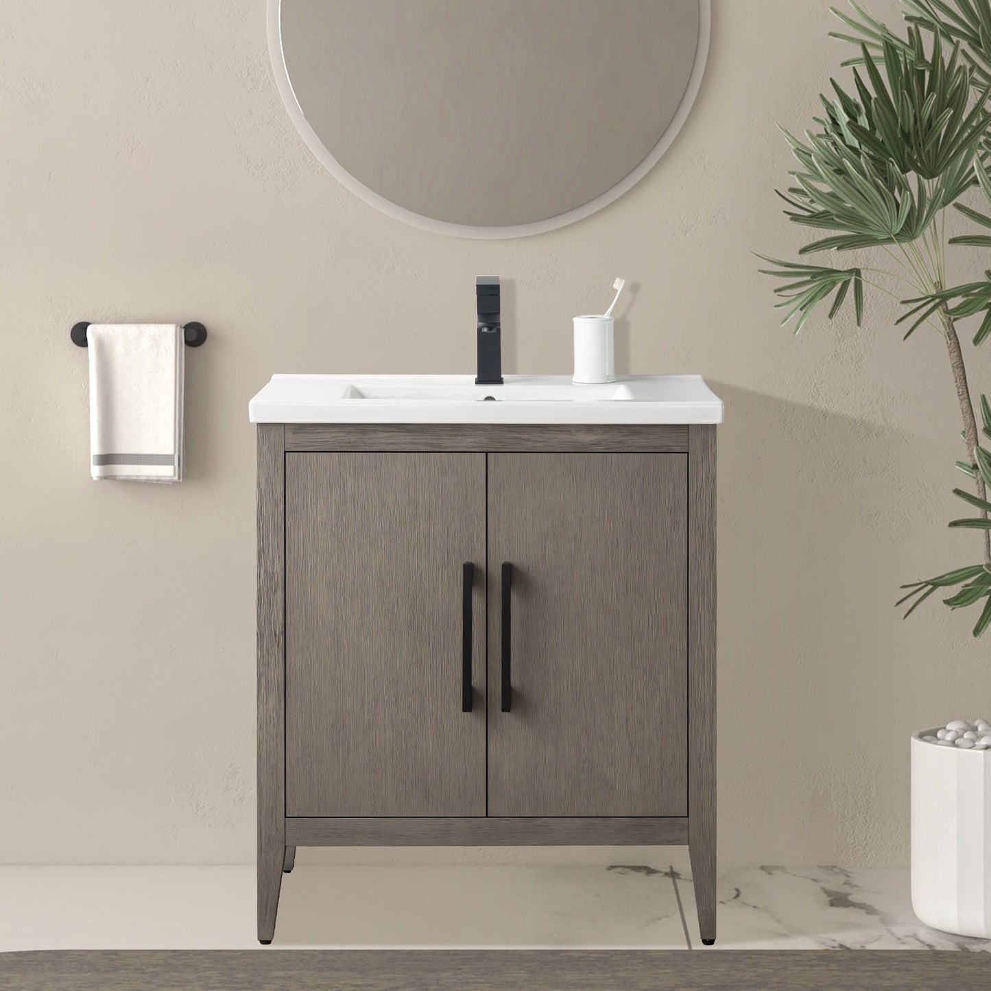 Meuble-lavabo de salle de bain Vanity Art avec lavabo simple, plateau en céramique, disponible en 20, 24 ou 30 pouces.