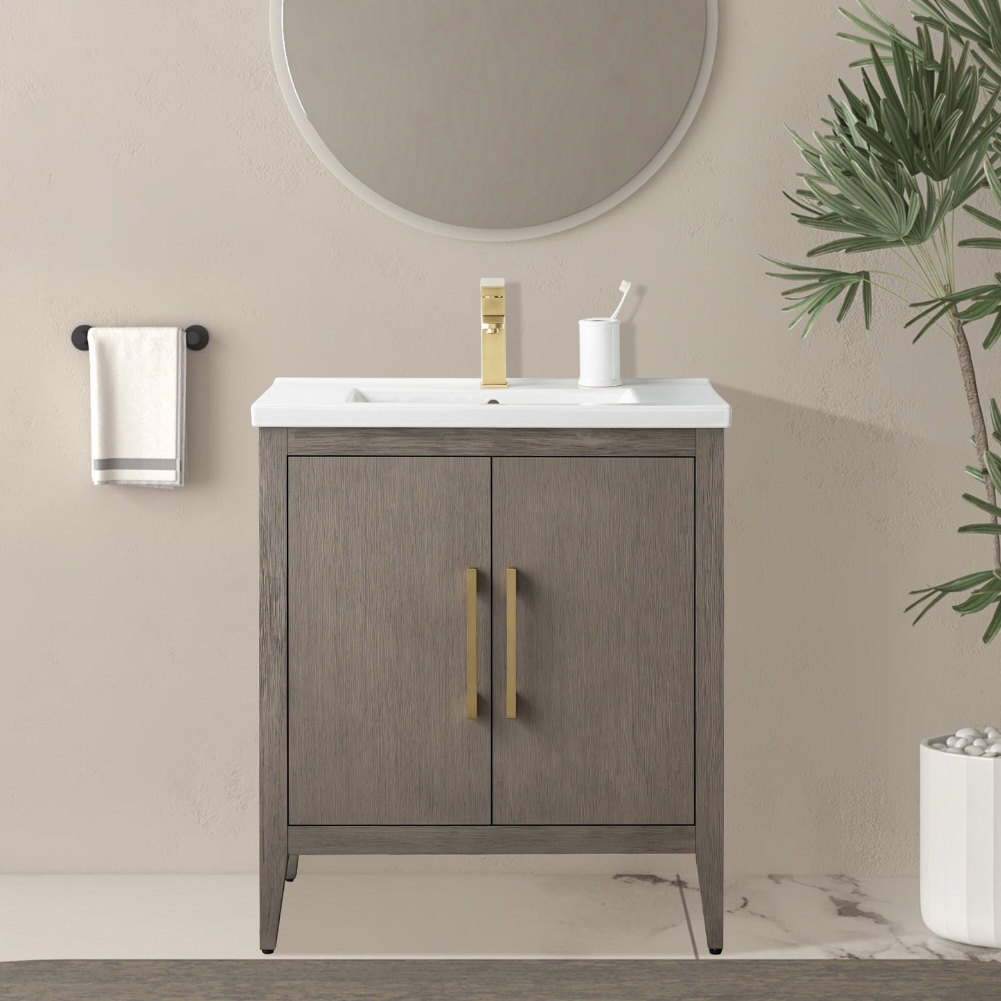 Meuble-lavabo de salle de bain Vanity Art avec lavabo simple, plateau en céramique, disponible en 20, 24 ou 30 pouces.