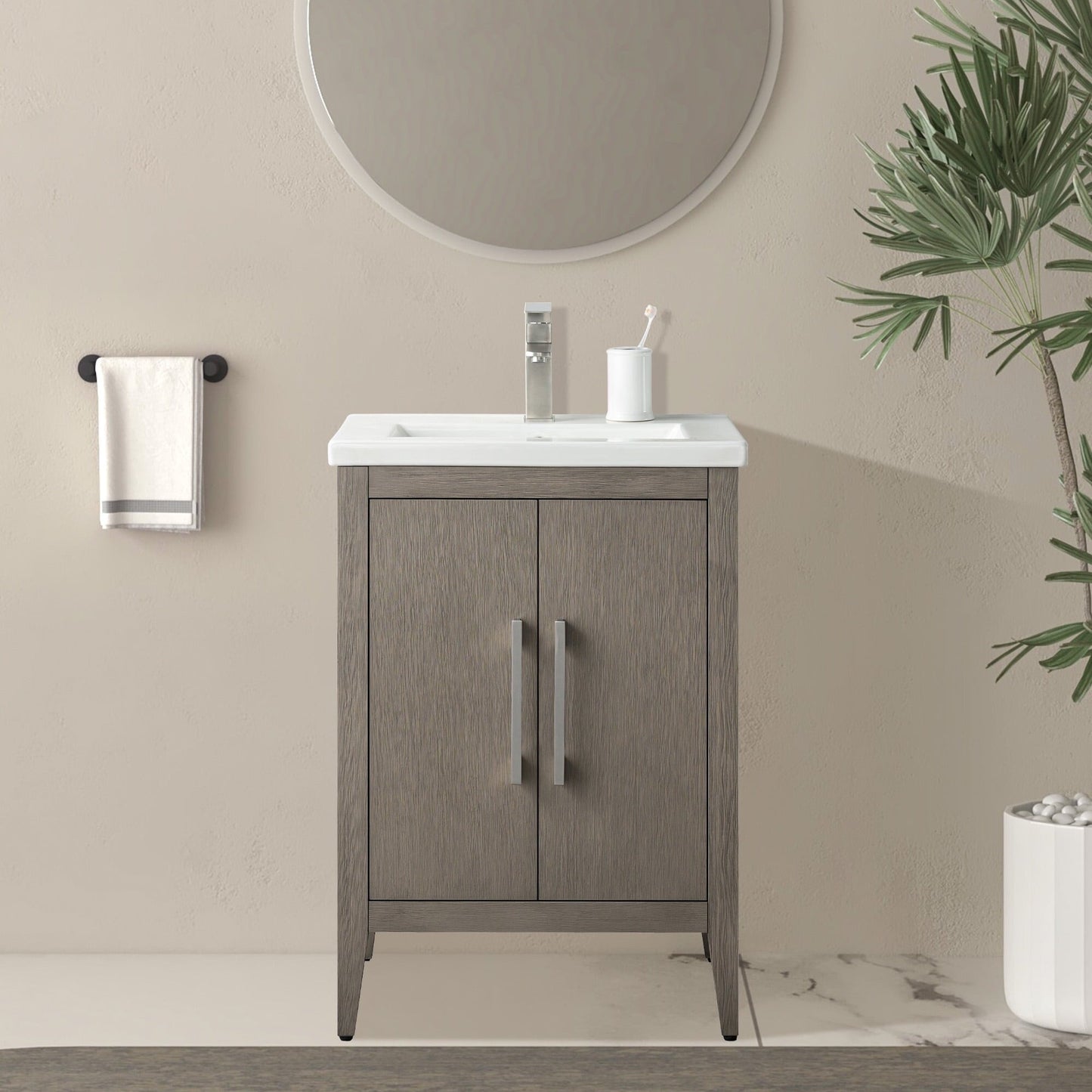 Meuble-lavabo de salle de bain Vanity Art avec lavabo simple, plateau en céramique, disponible en 20, 24 ou 30 pouces.