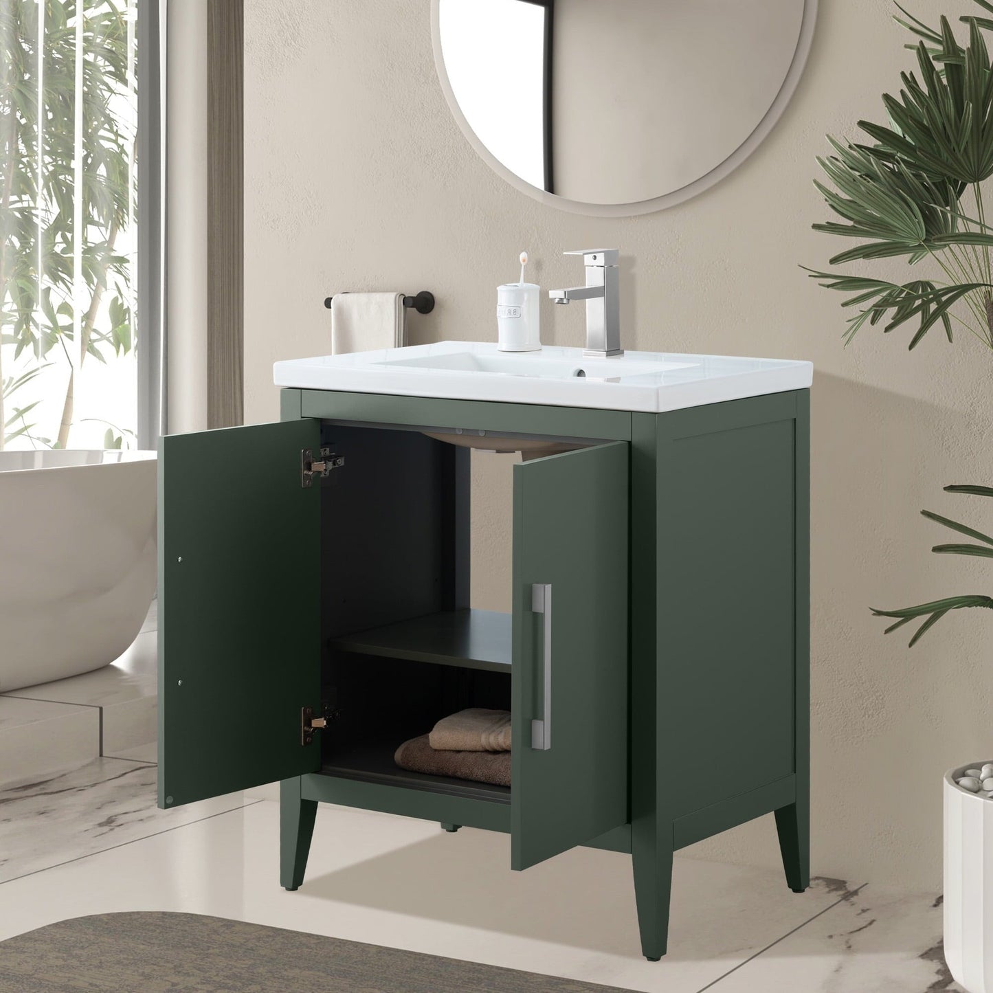 Meuble-lavabo de salle de bain Vanity Art avec lavabo simple, plateau en céramique, disponible en 20, 24 ou 30 pouces.