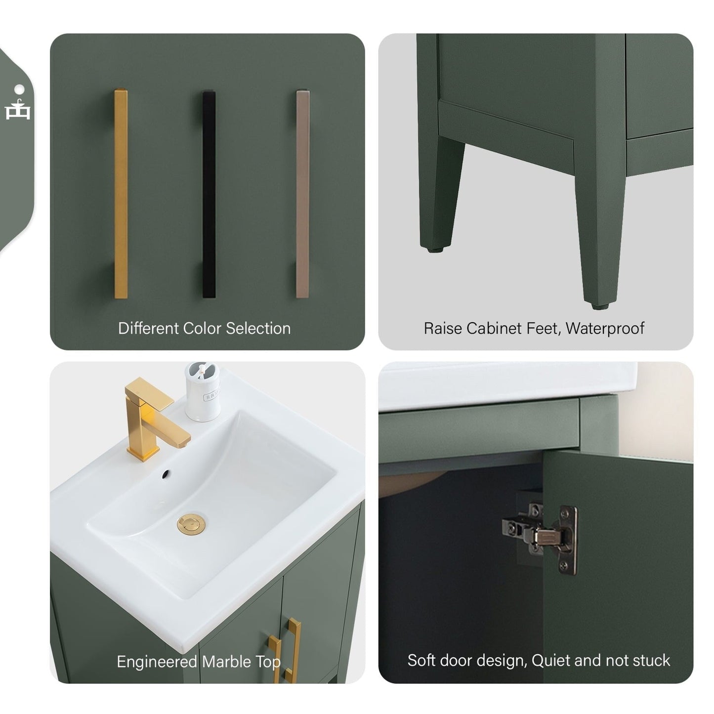 Meuble-lavabo de salle de bain Vanity Art avec lavabo simple, plateau en céramique, disponible en 20, 24 ou 30 pouces.