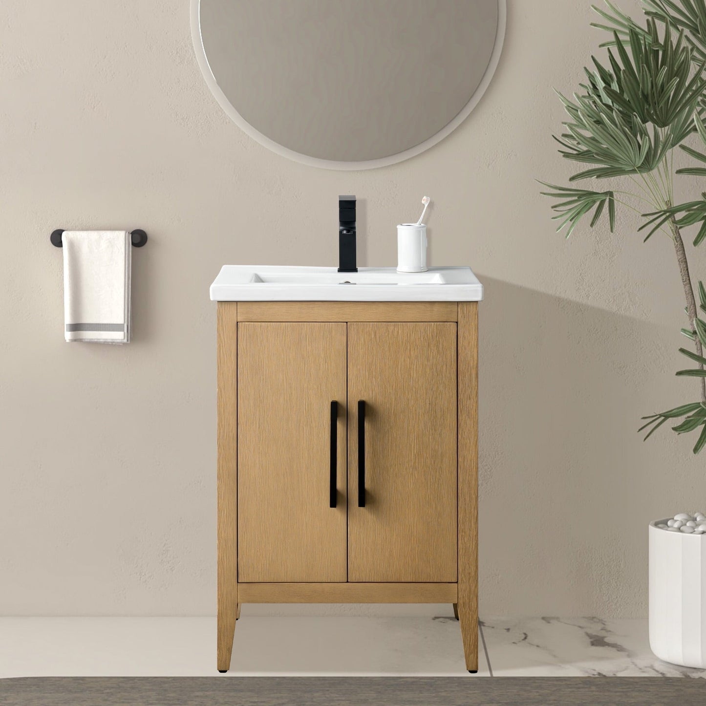 Meuble-lavabo de salle de bain Vanity Art avec lavabo simple, plateau en céramique, disponible en 20, 24 ou 30 pouces.