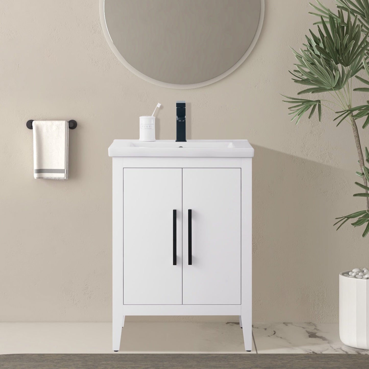 Meuble-lavabo de salle de bain Vanity Art avec lavabo simple, plateau en céramique, disponible en 20, 24 ou 30 pouces.