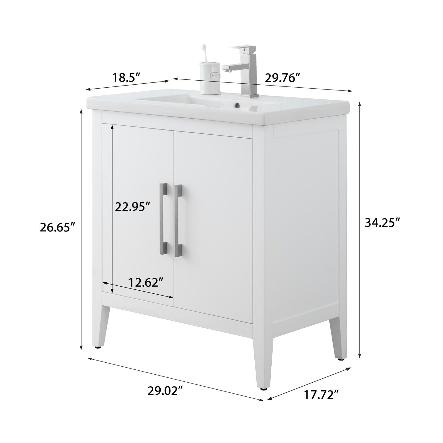 Meuble-lavabo de salle de bain Vanity Art avec lavabo simple, plateau en céramique, disponible en 20, 24 ou 30 pouces.