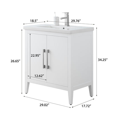 Meuble-lavabo de salle de bain Vanity Art avec lavabo simple, plateau en céramique, disponible en 20, 24 ou 30 pouces.