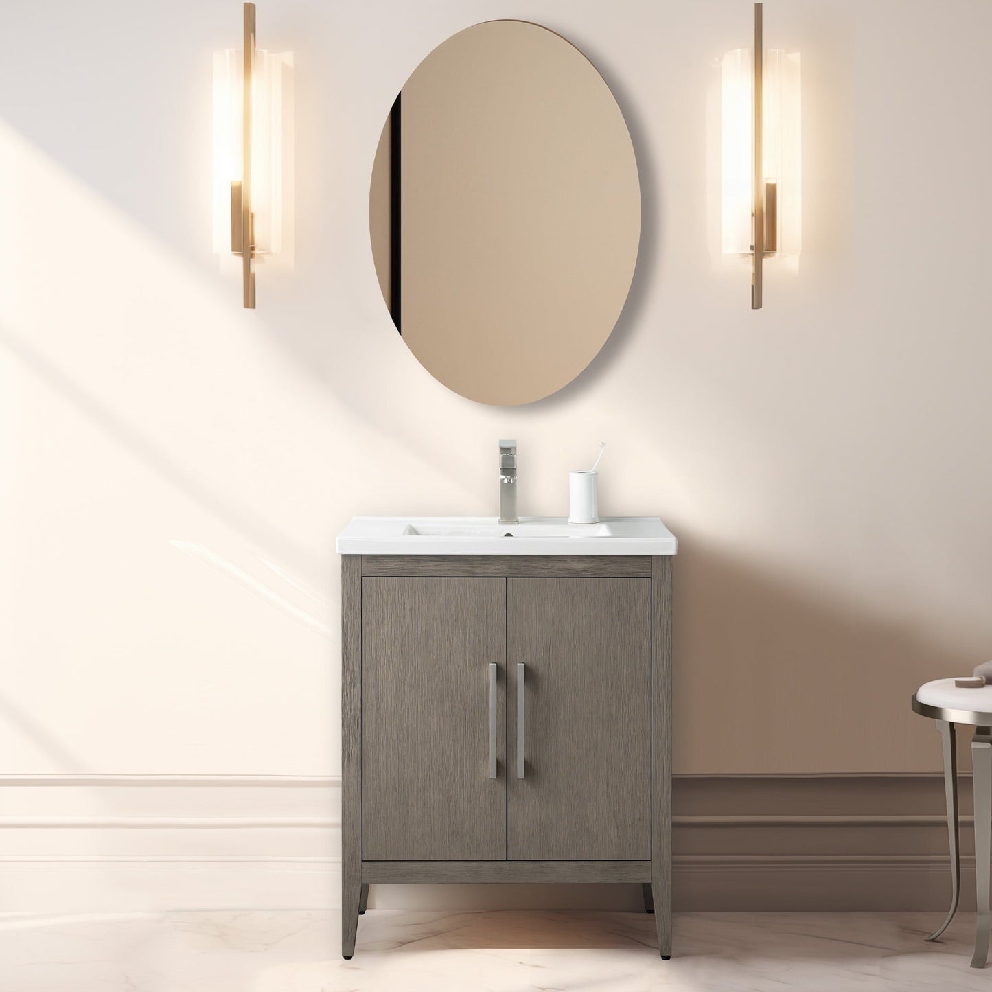 Meuble-lavabo de salle de bain Vanity Art avec lavabo simple, plateau en céramique, disponible en 20, 24 ou 30 pouces.