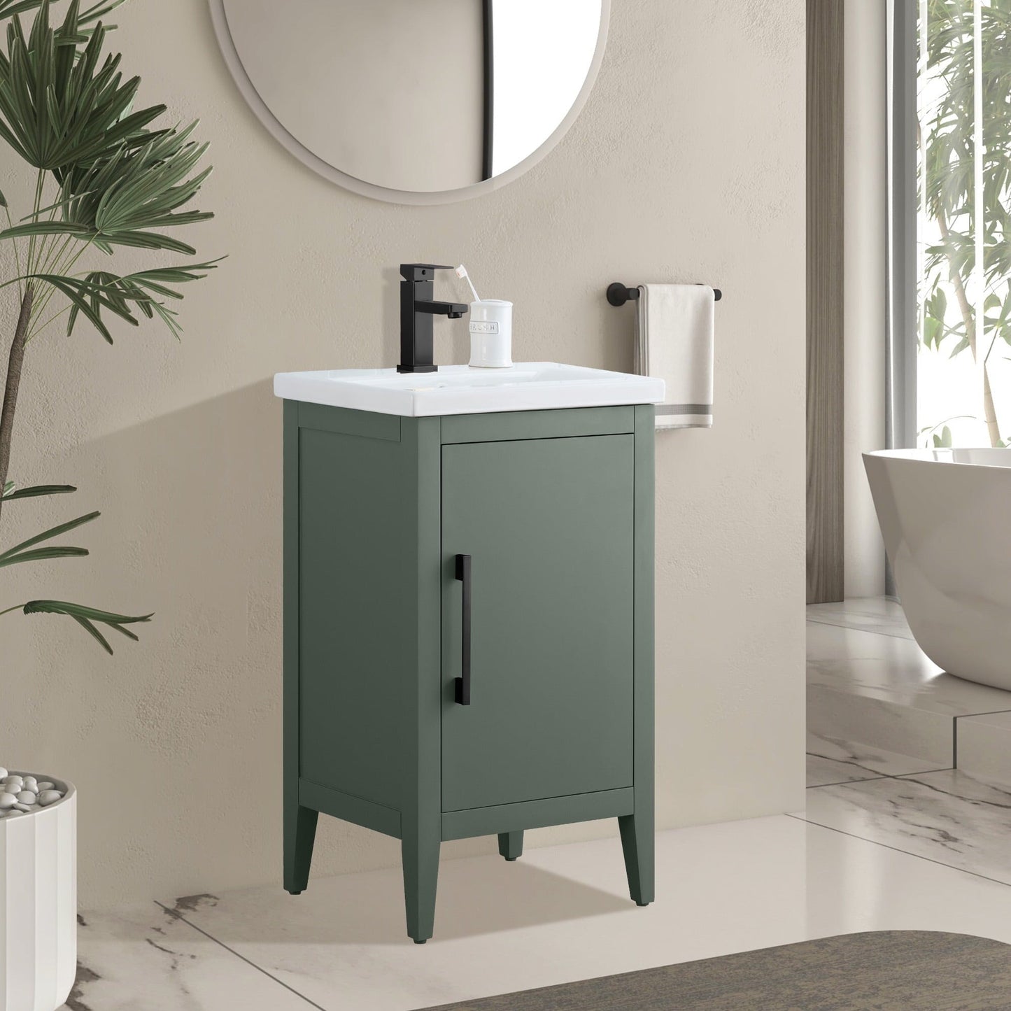 Meuble-lavabo de salle de bain Vanity Art avec lavabo simple, plateau en céramique, disponible en 20, 24 ou 30 pouces.