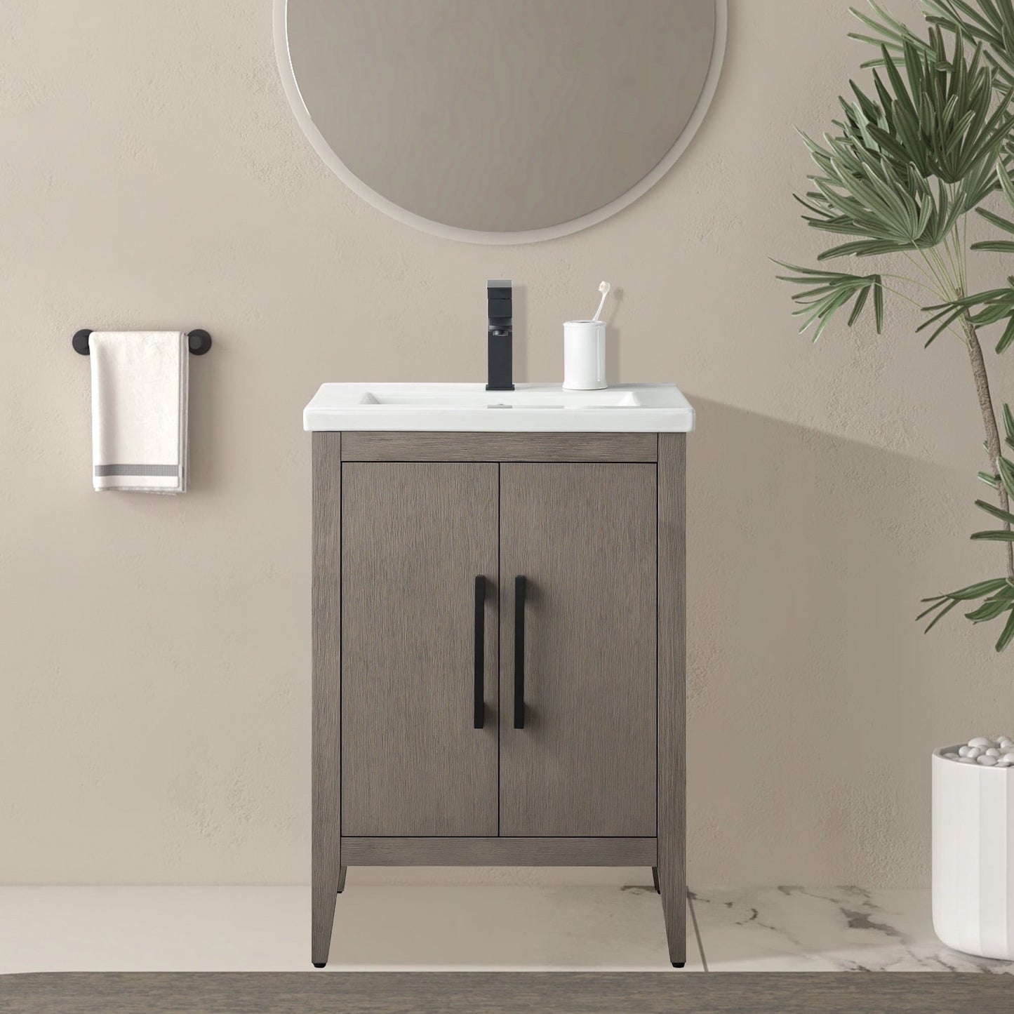 Meuble-lavabo de salle de bain Vanity Art avec lavabo simple, plateau en céramique, disponible en 20, 24 ou 30 pouces.