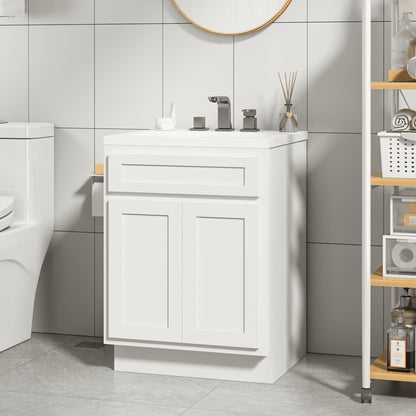 Meuble-lavabo de salle de bain Vanity Art en bois massif, 60 cm (24 pouces), avec lavabo simple.