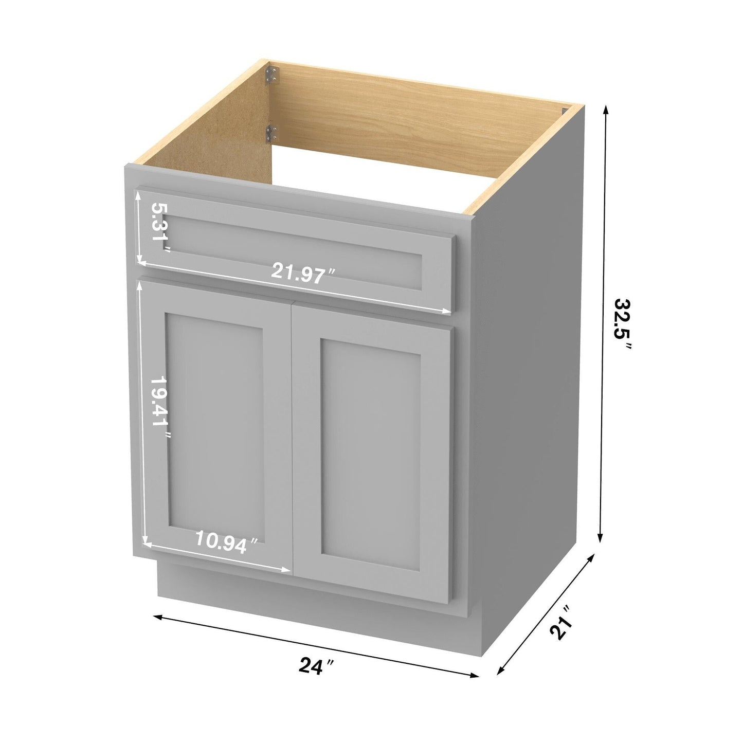 Meuble-lavabo de salle de bain Vanity Art en bois massif, 60 cm (24 pouces), avec lavabo simple.