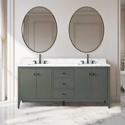 Meuble-lavabo de salle de bain Art 72 avec double lavabo et dessus en marbre synthétique.