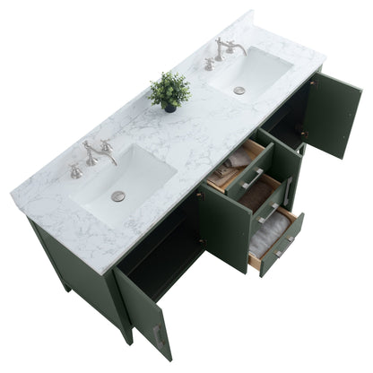 Meuble-lavabo de salle de bain Art 72 avec double lavabo et dessus en marbre synthétique.