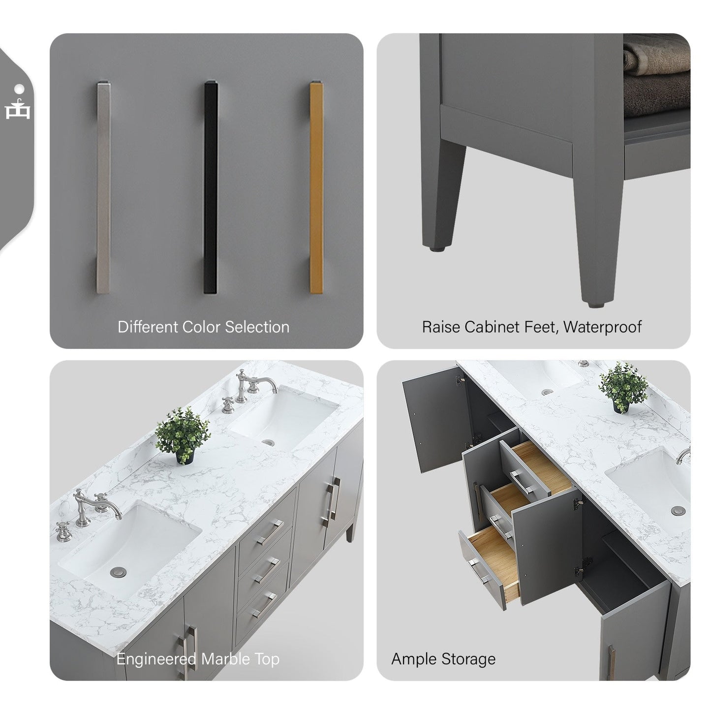 Meuble-lavabo de salle de bain Art 72 avec double lavabo et dessus en marbre synthétique.