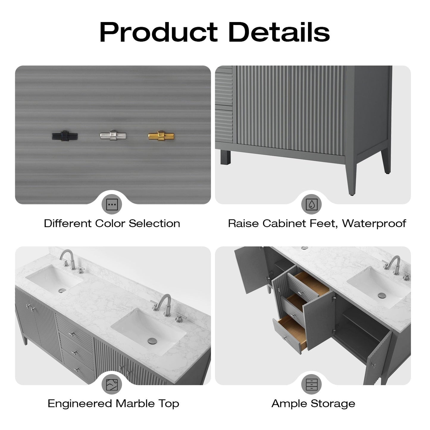 Meuble-lavabo de salle de bain Art 72 avec double lavabo et dessus en marbre synthétique.