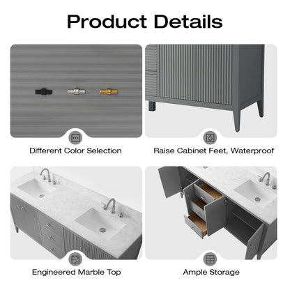 Meuble-lavabo de salle de bain Art 72 avec double lavabo et dessus en marbre synthétique.