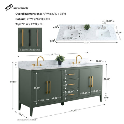 Meuble-lavabo de salle de bain Art 72 avec double lavabo et dessus en marbre synthétique.