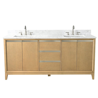 Meuble-lavabo Vanity Art avec lavabo en céramique et plan de travail en marbre composite.