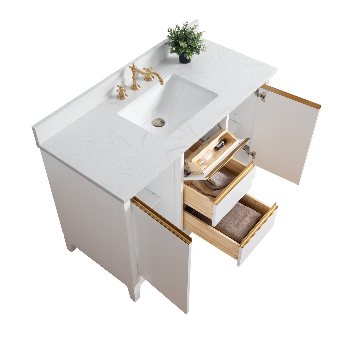 Meuble-lavabo Vanity Art avec lavabo en céramique et plan de travail en marbre composite.