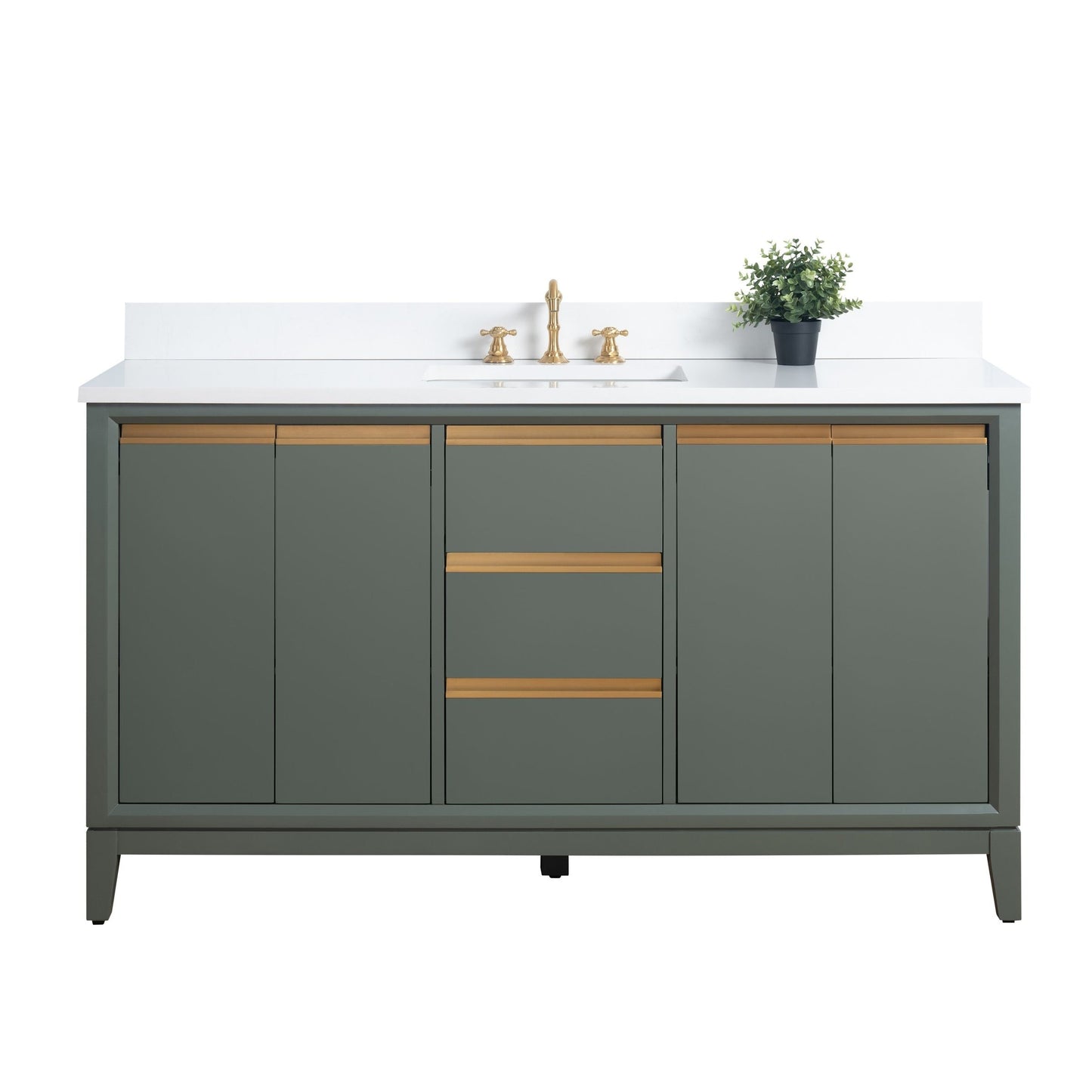 Meuble-lavabo Vanity Art avec lavabo en céramique et plan de travail en marbre composite.