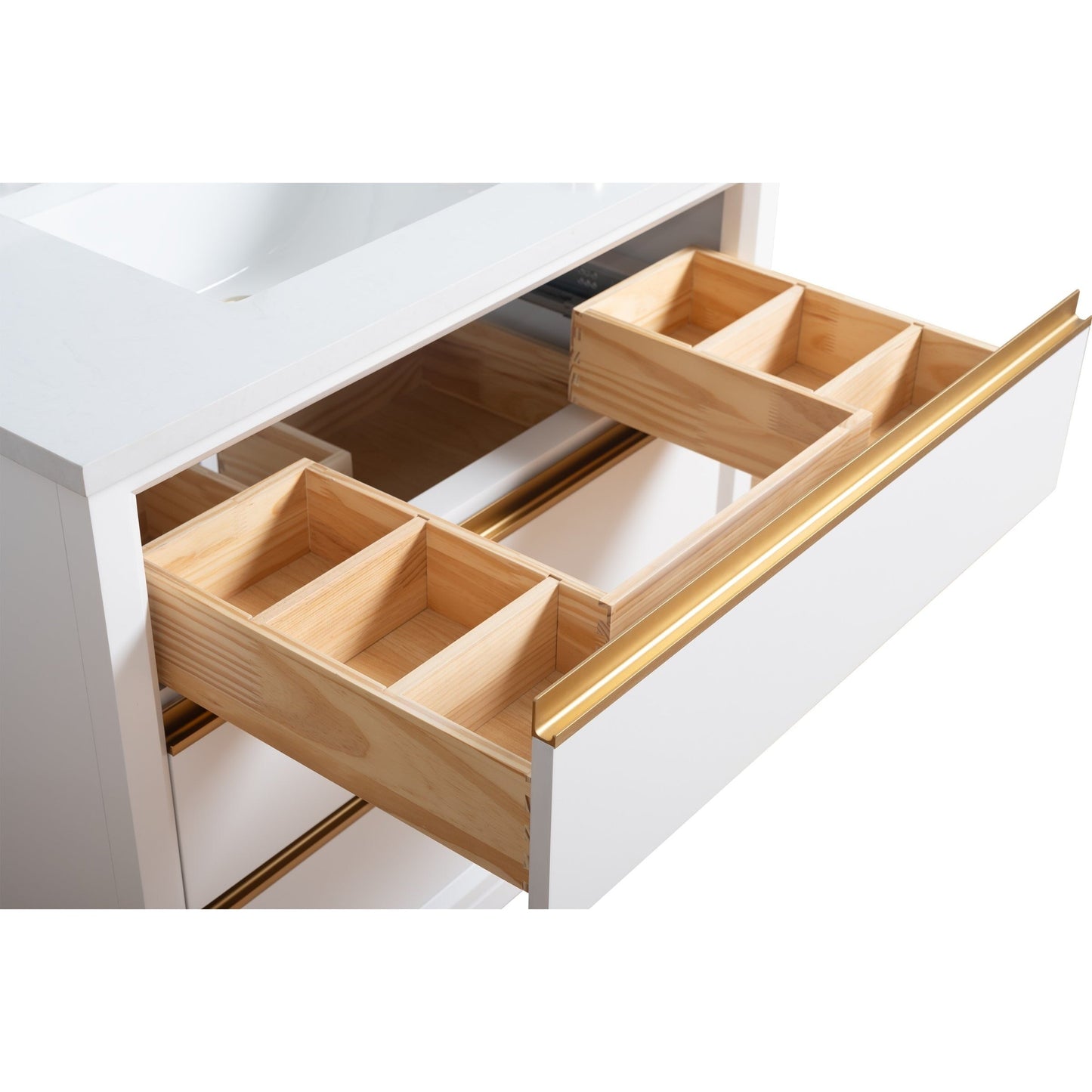 Meuble-lavabo Vanity Art avec lavabo en céramique et plan de travail en marbre composite.