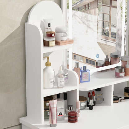 Coiffeuse avec miroir et lampe, table de maquillage et de coiffure avec tabouret.