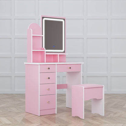 Coiffeuse avec miroir et lampe, table de maquillage et de coiffure avec tabouret.