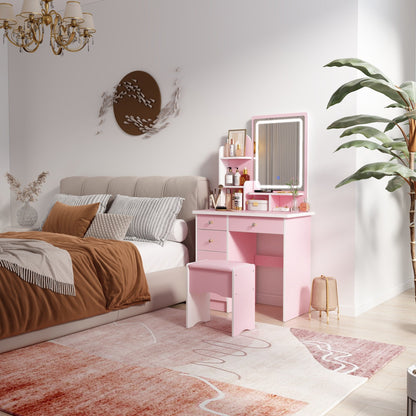 Coiffeuse avec miroir et lampe, table de maquillage et de coiffure avec tabouret.