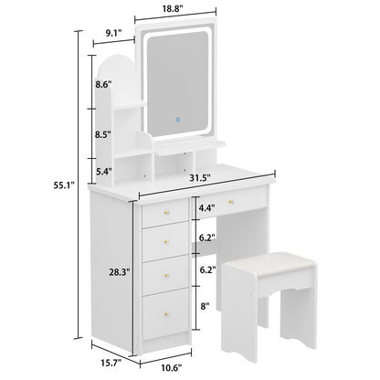 Coiffeuse avec miroir et lampe, table de maquillage et de coiffure avec tabouret.