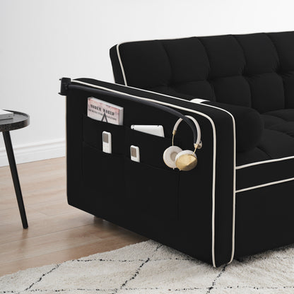 Canapé-lit convertible en velours de 139 cm (55 pouces) à 2 places avec lit escamotable, dossier inclinable, poches latérales et porte-téléphone.