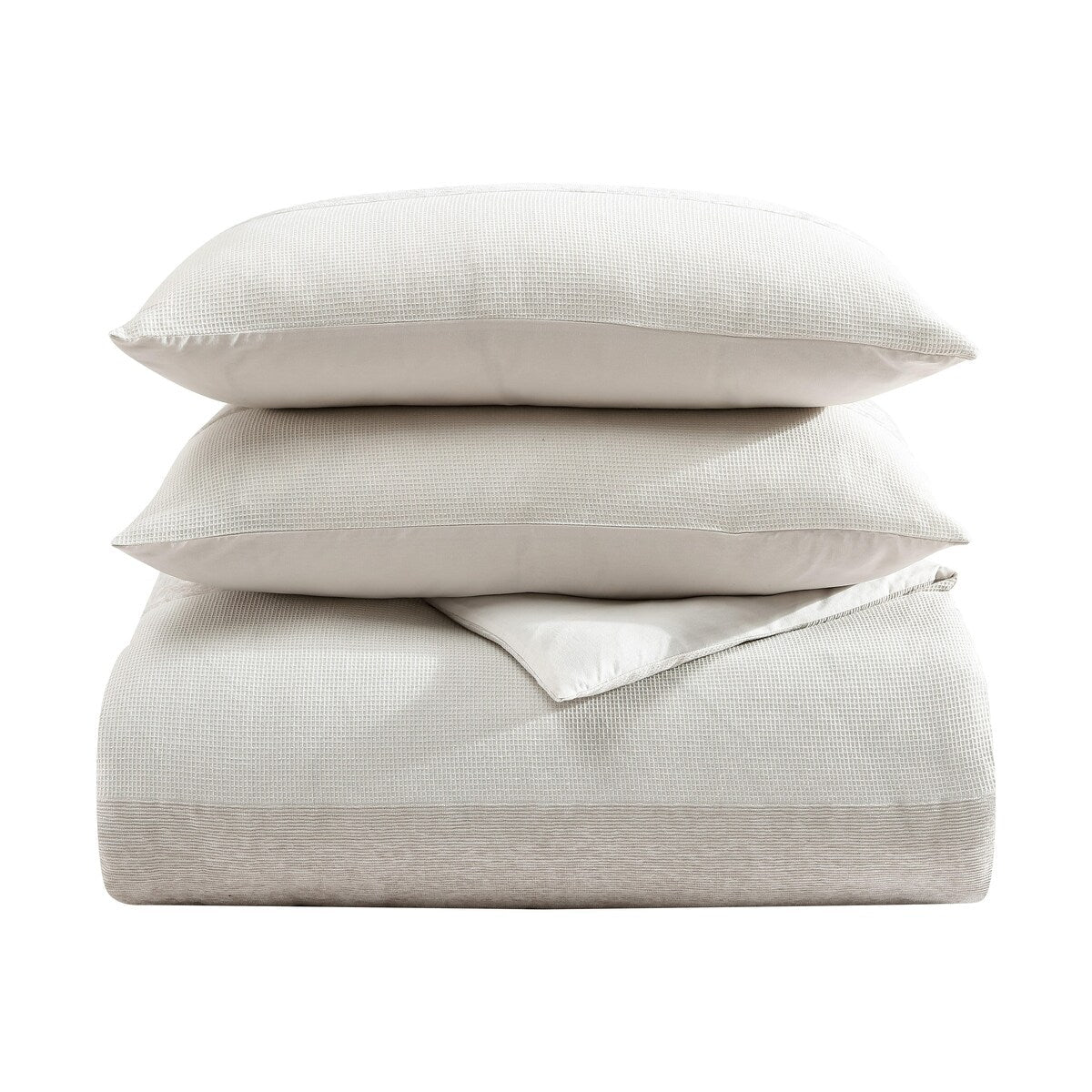 Ensemble de couette Vera Wang en chenille à rayures en forme de gaufre, couleur beige.