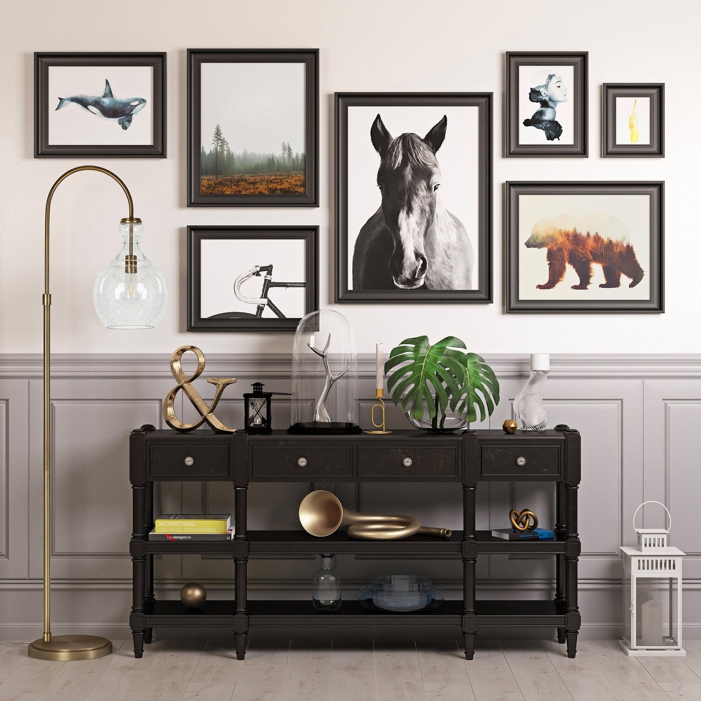 Lampe de sol à arc Verona avec abat-jour en verre