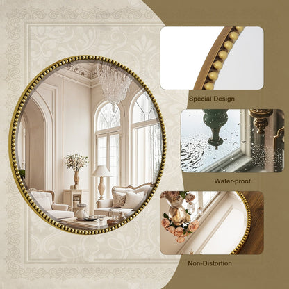 Vintage Round Bathroom Mirror with Beaded Frame
