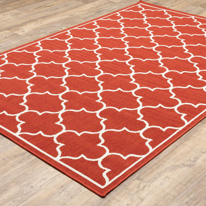 Vista Home Martinique Off-White/Brick Red Lattice Indoor/Outdoor Rug.