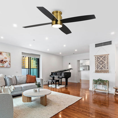 Ventilateur de plafond encastré WINGBO 44/52 pouces à courant continu avec éclairage et télécommande, 4 pales réversibles