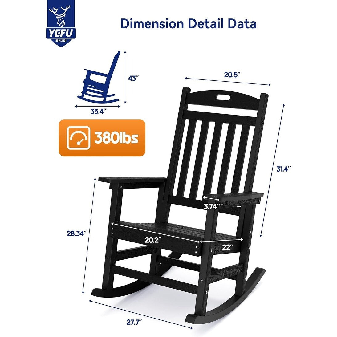 WINSOON Chaise à bascule d'extérieur, résistante aux intempéries, lot de 2